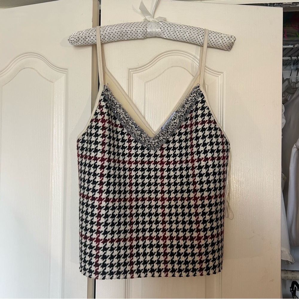 Zara Black and White Houndstooth Cami with Red Accents